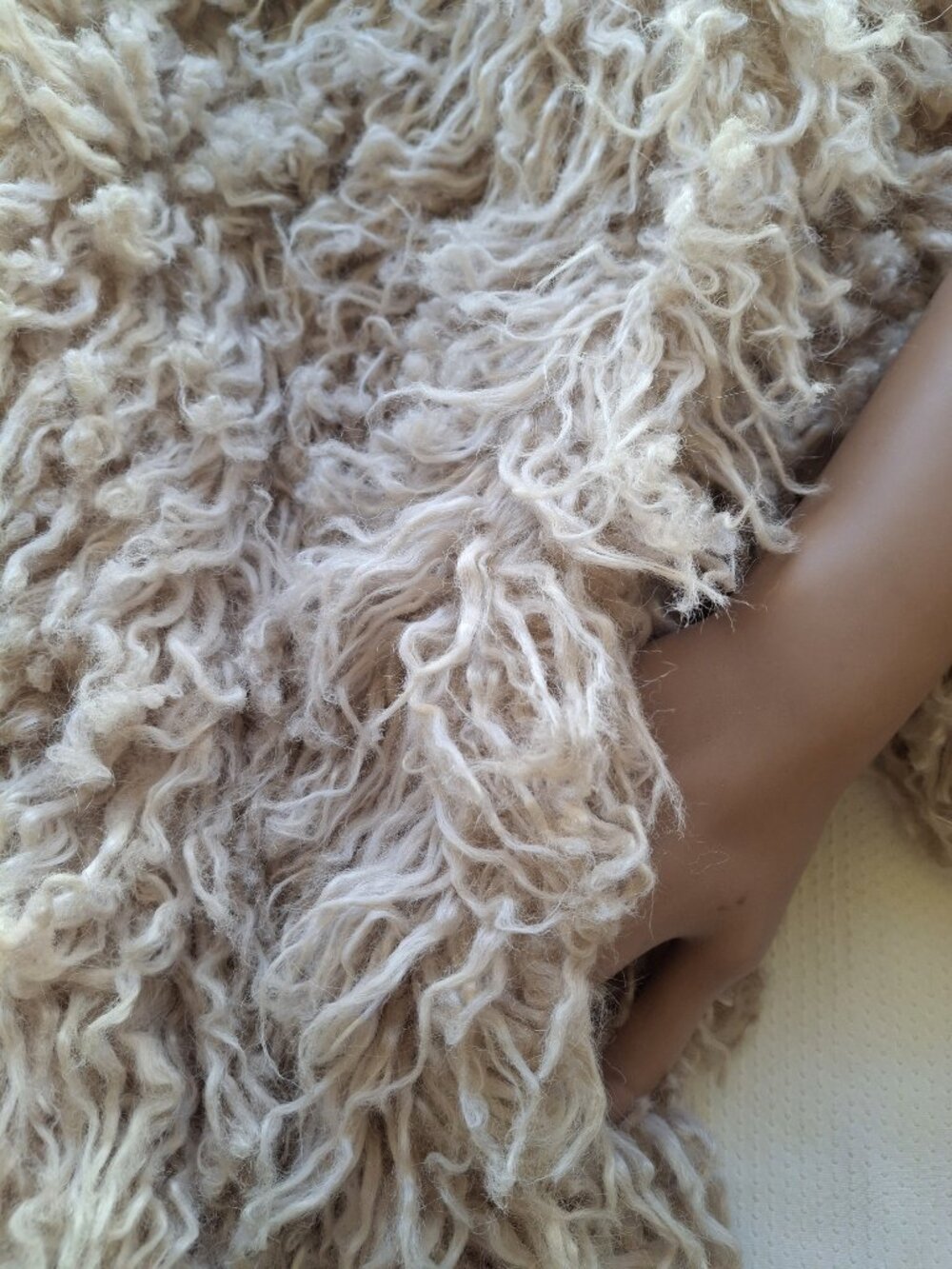 Free People Shag Faux Fur Jacket Womens S Beige Open Front Boho Teddy Coat - Picture 4 of 8
